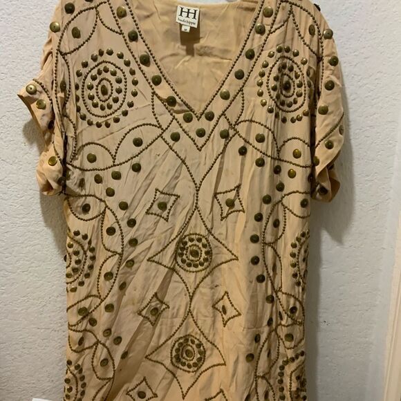 Haute Hippie Black 100% Silk Beaded Embellished Tunic Mini Dress, M - Picture 2 of 9